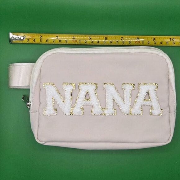 Handbags - "NANA" Chenille Letter Crossbody Bag Beige